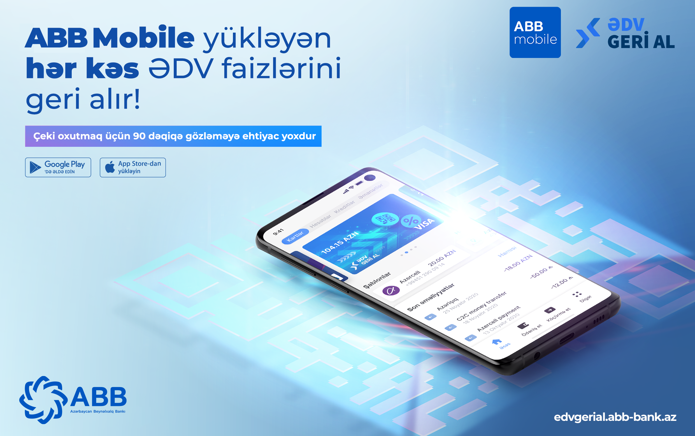 ABB Mobile yükləyən hər kəs ƏDV faizlərini geri alır!
