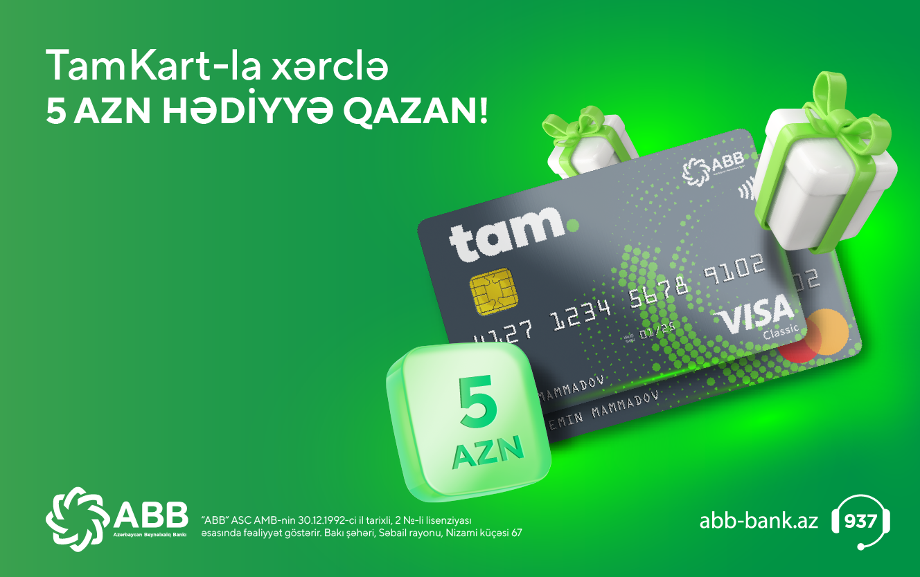 TamKart taksitlə ödəniş et, 1 AZN qazan! ✅