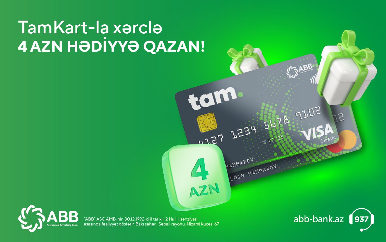 TamKart debetlə ödəniş et, 2 AZN qazan! ✅